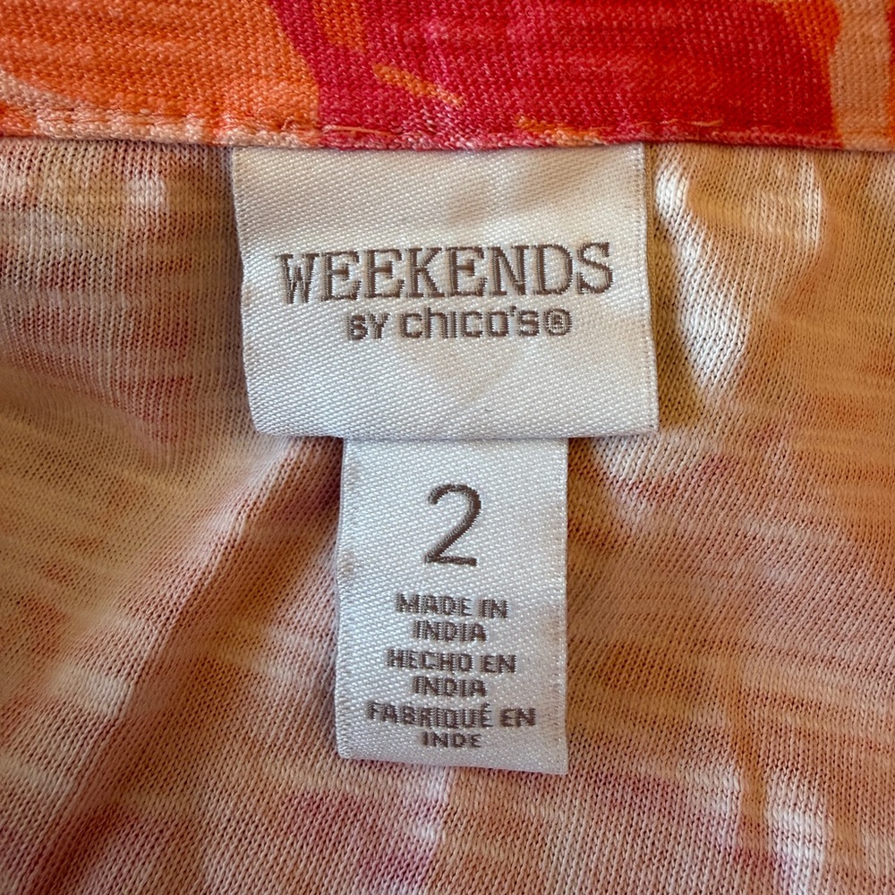 Chico’s Weekends Tropical Floral Pink and Orange Tunic Top - Picture 13 of 16